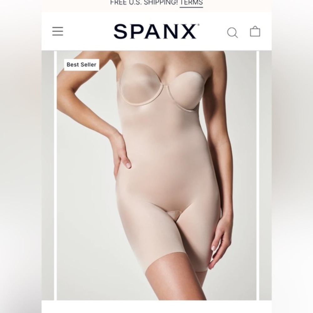 SPANX Suit Your Fancy Strapless Cupped Mid-Thigh Bodysuit, brand new,Large, $148
